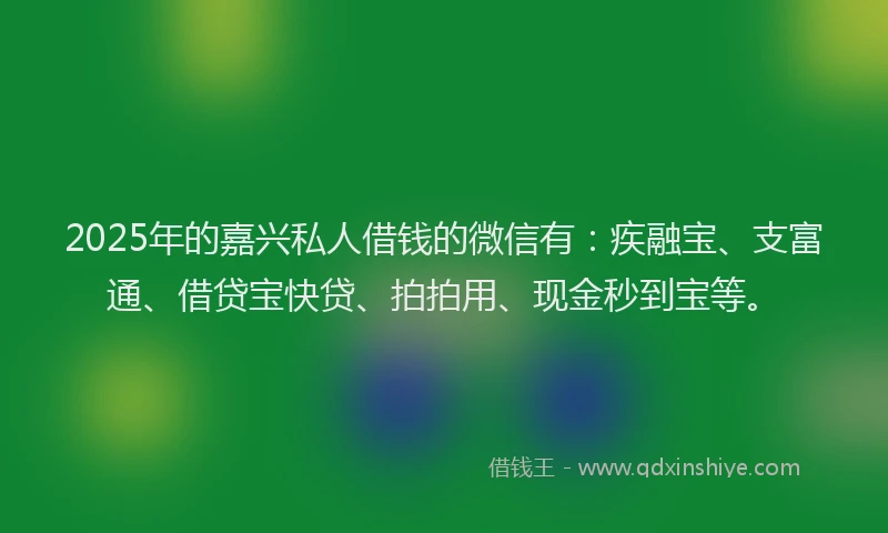 2025年的嘉兴私人借钱的微信有：疾融宝、支富通、借贷宝快贷、拍拍用、现金秒到宝等。