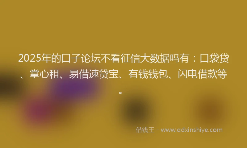 2025年的口子论坛不看征信大数据吗有：口袋贷、掌心租、易借速贷宝、有钱钱包、闪电借款等。