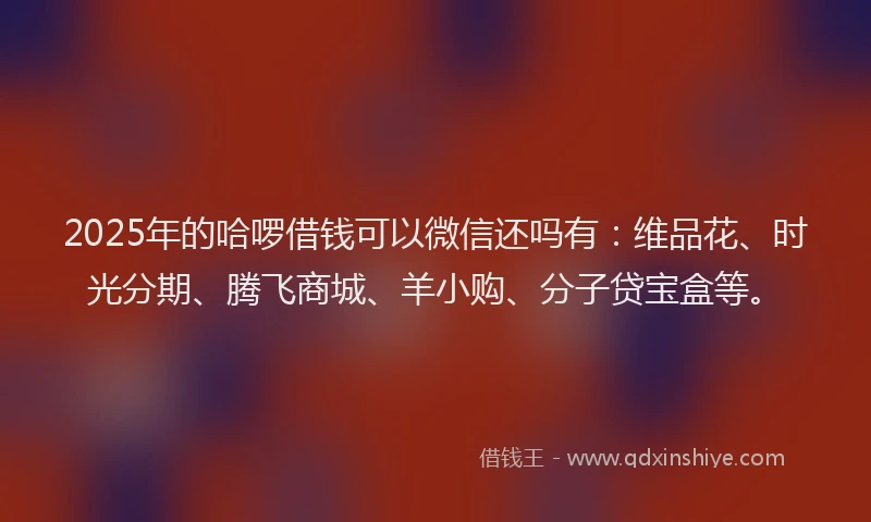 2025年的哈啰借钱可以微信还吗有：维品花、时光分期、腾飞商城、羊小购、分子贷宝盒等。