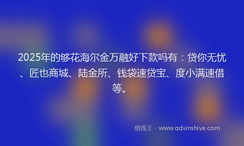 2025年的够花海尔金万融好下款吗有：贷你无忧、匠也商城、陆金所、钱袋速贷宝、度小满速借等。