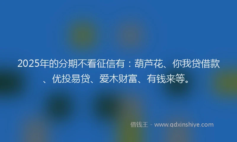 2025年的分期不看征信有：葫芦花、你我贷借款、优投易贷、爱木财富、有钱来等。