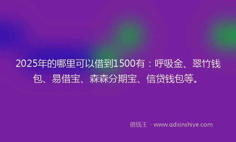 2025年的哪里可以借到1500有：呼吸金、翠竹钱包、易借宝、森森分期宝、信贷钱包等。