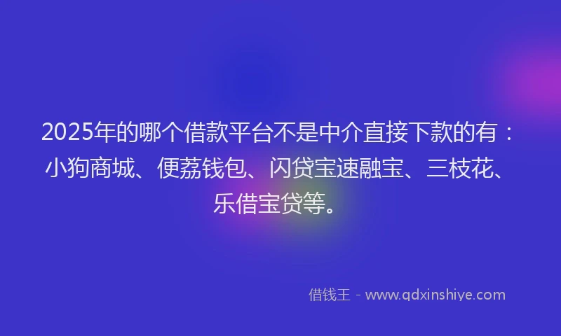 2025年的哪个借款平台不是中介直接下款的有：小狗商城、便荔钱包、闪贷宝速融宝、三枝花、乐借宝贷等。