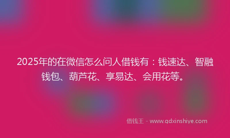 2025年的在微信怎么问人借钱有：钱速达、智融钱包、葫芦花、享易达、会用花等。