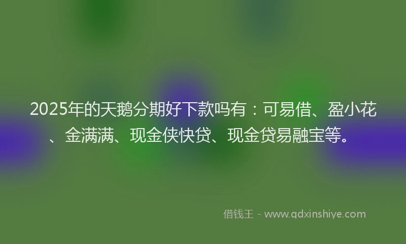 2025年的天鹅分期好下款吗有：可易借、盈小花、金满满、现金侠快贷、现金贷易融宝等。