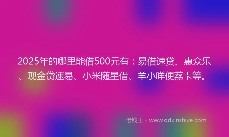 2025年的哪里能借500元有：易借速贷、惠众乐、现金贷速易、小米随星借、羊小咩便荔卡等。
