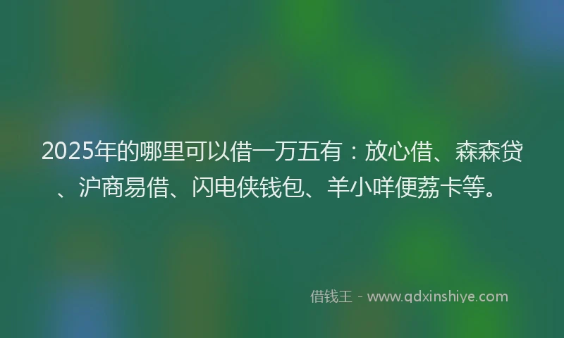 2025年的哪里可以借一万五有：放心借、森森贷、沪商易借、闪电侠钱包、羊小咩便荔卡等。