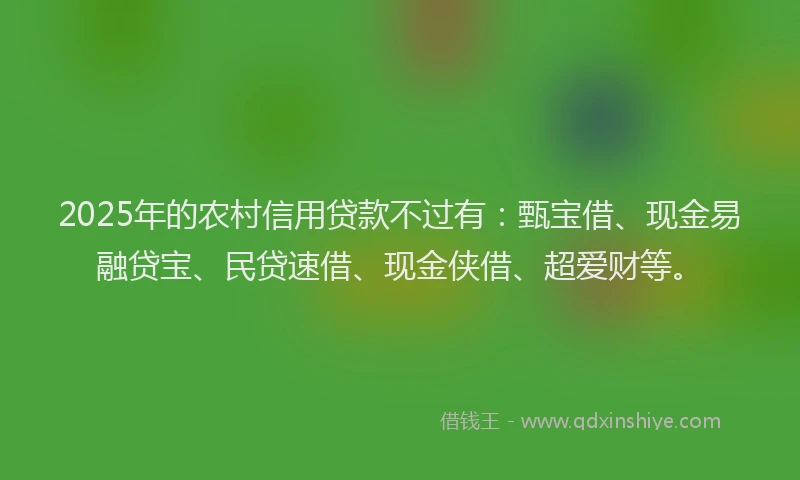 2025年的农村信用贷款不过有：甄宝借、现金易融贷宝、民贷速借、现金侠借、超爱财等。