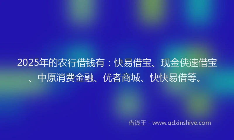 2025年的农行借钱有：快易借宝、现金侠速借宝、中原消费金融、优者商城、快快易借等。