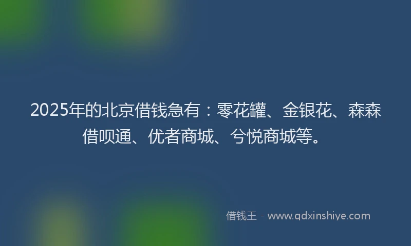 2025年的北京借钱急有：零花罐、金银花、森森借呗通、优者商城、兮悦商城等。