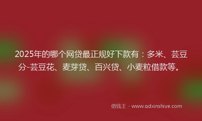 2025年的哪个网贷最正规好下款有:多米、芸豆分-芸豆花、麦芽贷、百兴贷、小麦粒借款等。