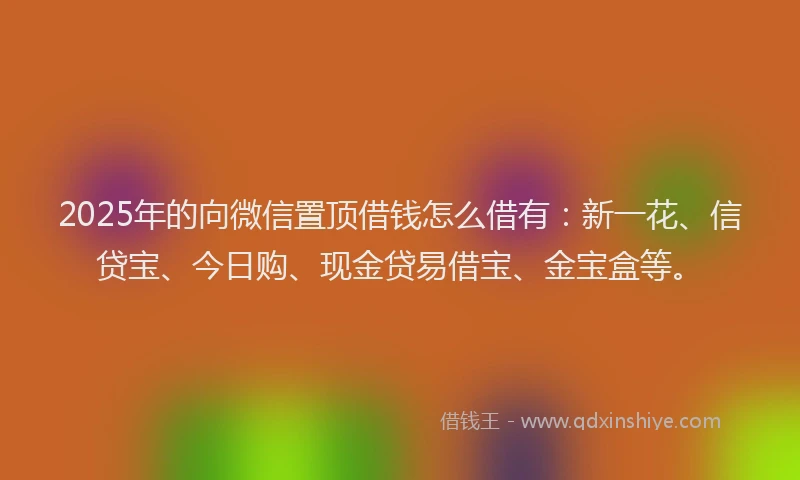 2025年的向微信置顶借钱怎么借有：新一花、信贷宝、今日购、现金贷易借宝、金宝盒等。