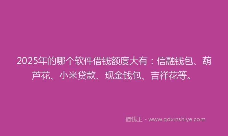 2025年的哪个软件借钱额度大有：信融钱包、葫芦花、小米贷款、现金钱包、吉祥花等。