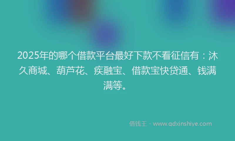 2025年的哪个借款平台最好下款不看征信有：沐久商城、葫芦花、疾融宝、借款宝快贷通、钱满满等。