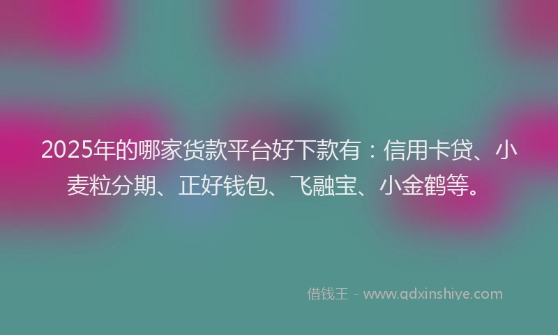 2025年的哪家货款平台好下款有：信用卡贷、小麦粒分期、正好钱包、飞融宝、小金鹤等。