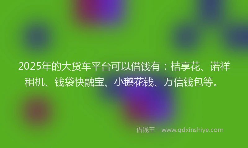 2025年的大货车平台可以借钱有：桔享花、诺祥租机、钱袋快融宝、小鹅花钱、万信钱包等。