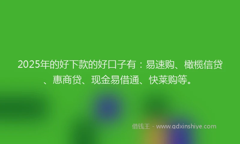 2025年的好下款的好口子有：易速购、橄榄信贷、惠商贷、现金易借通、快莱购等。
