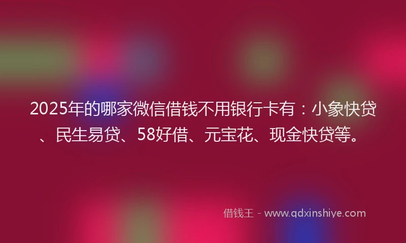 2025年的哪家微信借钱不用银行卡有：小象快贷、民生易贷、58好借、元宝花、现金快贷等。