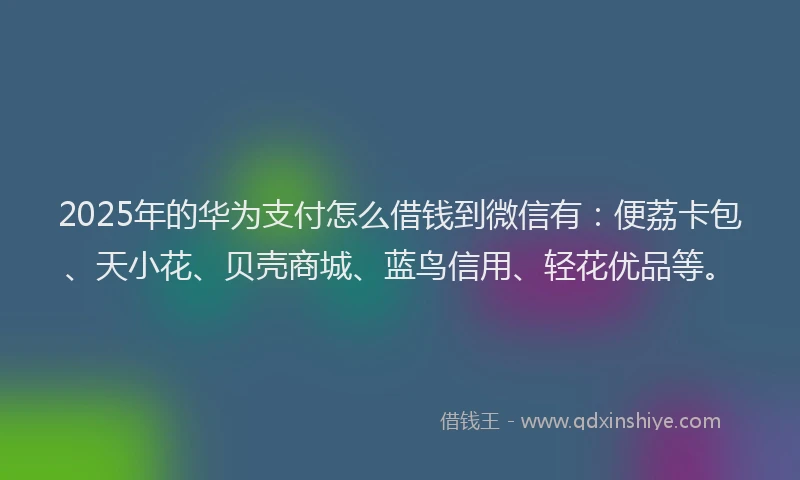 2025年的华为支付怎么借钱到微信有：便荔卡包、天小花、贝壳商城、蓝鸟信用、轻花优品等。