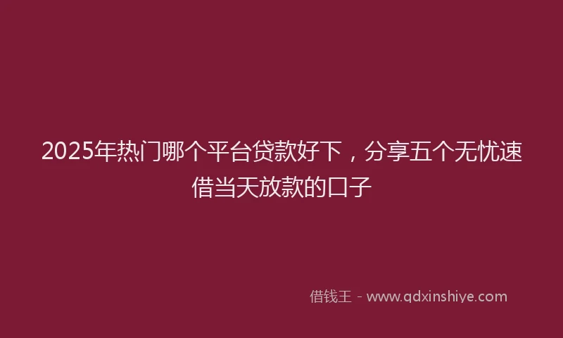 2025年热门哪个平台贷款好下，分享五个无忧速借当天放款的口子