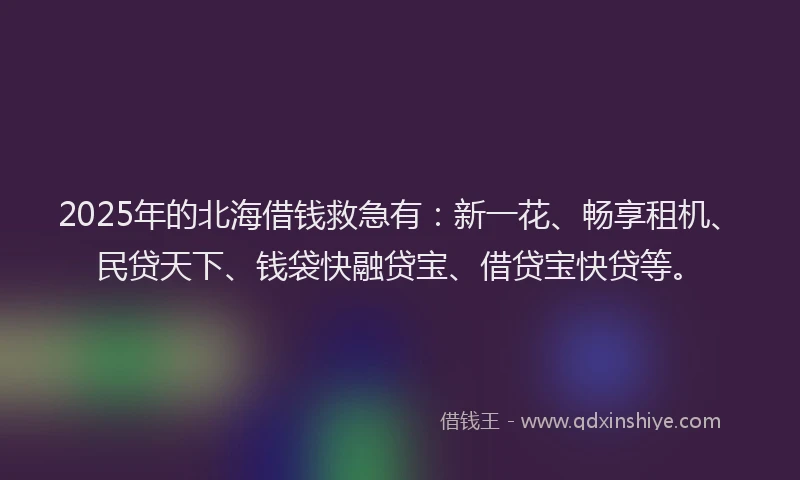 2025年的北海借钱救急有：新一花、畅享租机、民贷天下、钱袋快融贷宝、借贷宝快贷等。