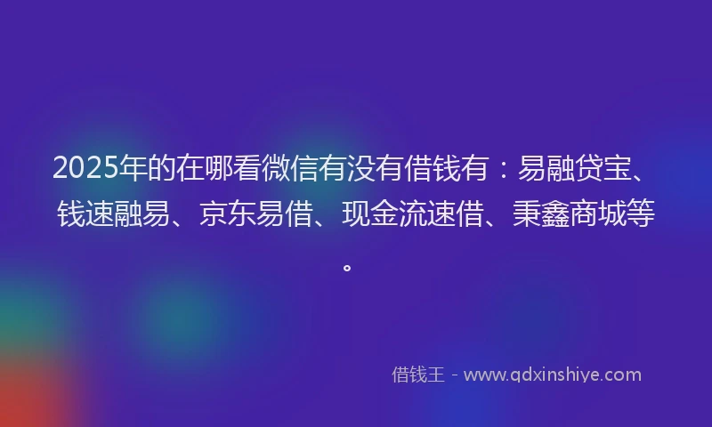 2025年的在哪看微信有没有借钱有：易融贷宝、钱速融易、京东易借、现金流速借、秉鑫商城等。