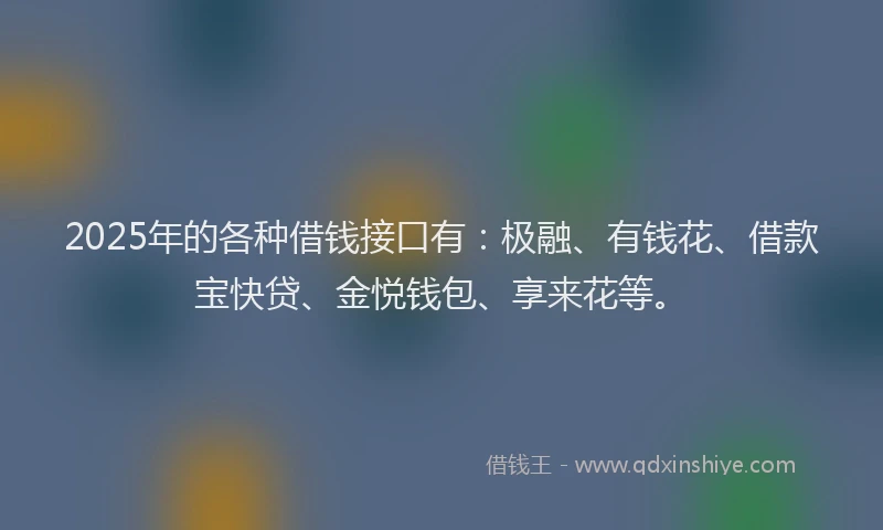 2025年的各种借钱接口有：极融、有钱花、借款宝快贷、金悦钱包、享来花等。