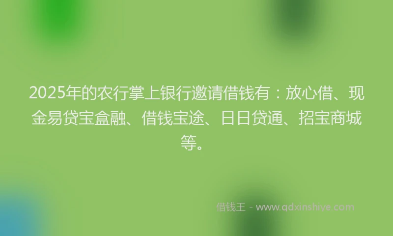 2025年的农行掌上银行邀请借钱有：放心借、现金易贷宝盒融、借钱宝途、日日贷通、招宝商城等。