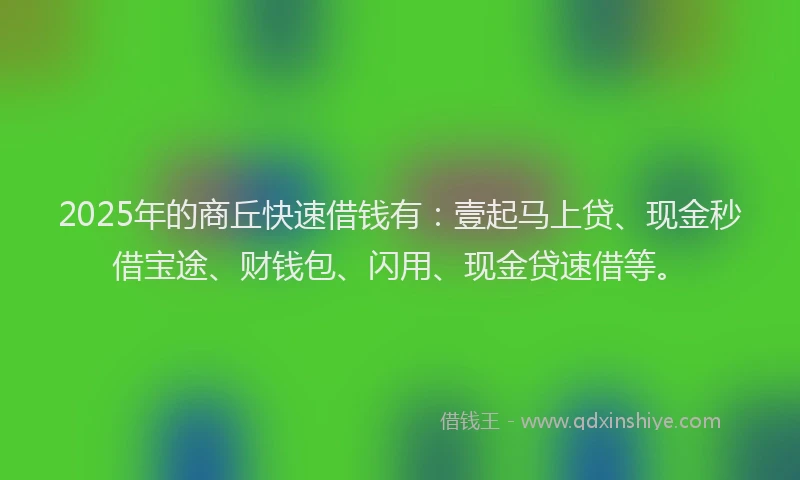 2025年的商丘快速借钱有：壹起马上贷、现金秒借宝途、财钱包、闪用、现金贷速借等。