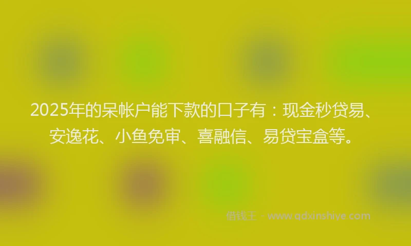 2025年的呆帐户能下款的口子有：现金秒贷易、安逸花、小鱼免审、喜融信、易贷宝盒等。
