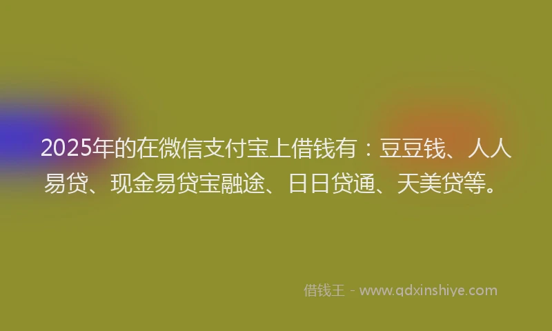 2025年的在微信支付宝上借钱有：豆豆钱、人人易贷、现金易贷宝融途、日日贷通、天美贷等。