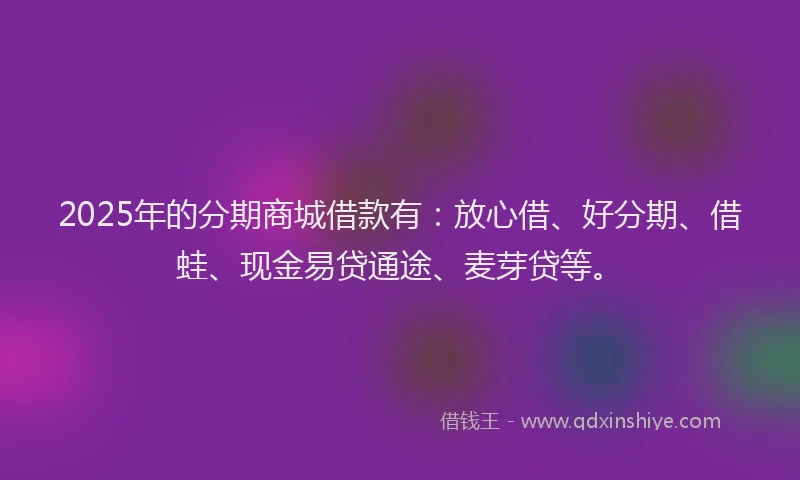 2025年的分期商城借款有：放心借、好分期、借蛙、现金易贷通途、麦芽贷等。