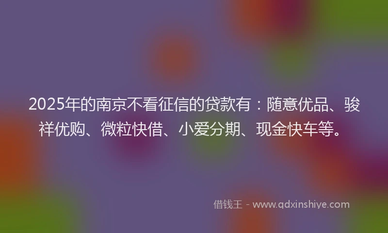 2025年的南京不看征信的贷款有：随意优品、骏祥优购、微粒快借、小爱分期、现金快车等。