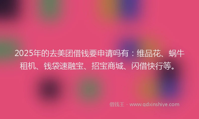 2025年的去美团借钱要申请吗有：维品花、蜗牛租机、钱袋速融宝、招宝商城、闪借快行等。