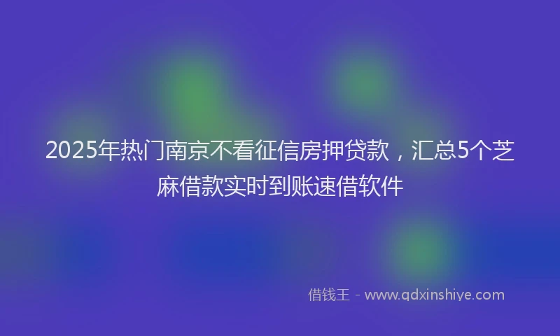 2025年热门南京不看征信房押贷款，汇总5个芝麻借款实时到账速借软件