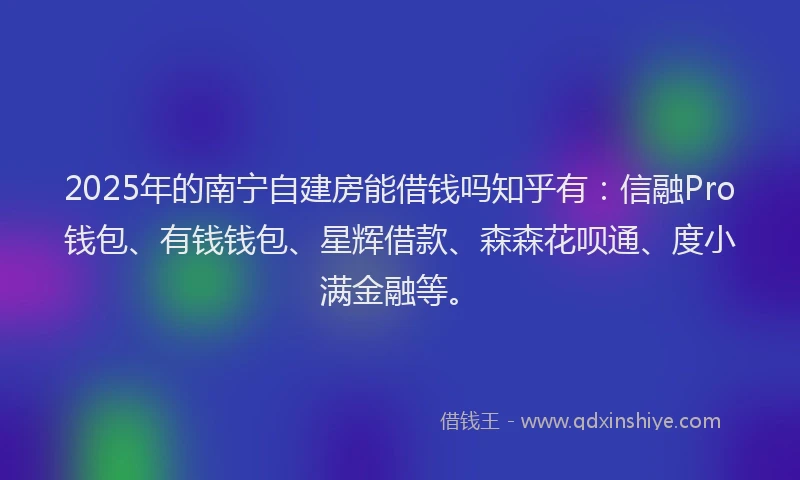 2025年的南宁自建房能借钱吗知乎有：信融Pro钱包、有钱钱包、星辉借款、森森花呗通、度小满金融等。