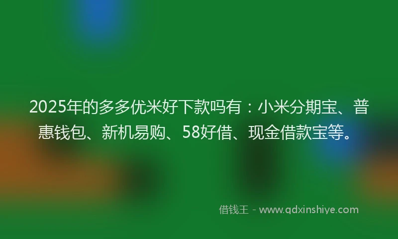 2025年的多多优米好下款吗有：小米分期宝、普惠钱包、新机易购、58好借、现金借款宝等。