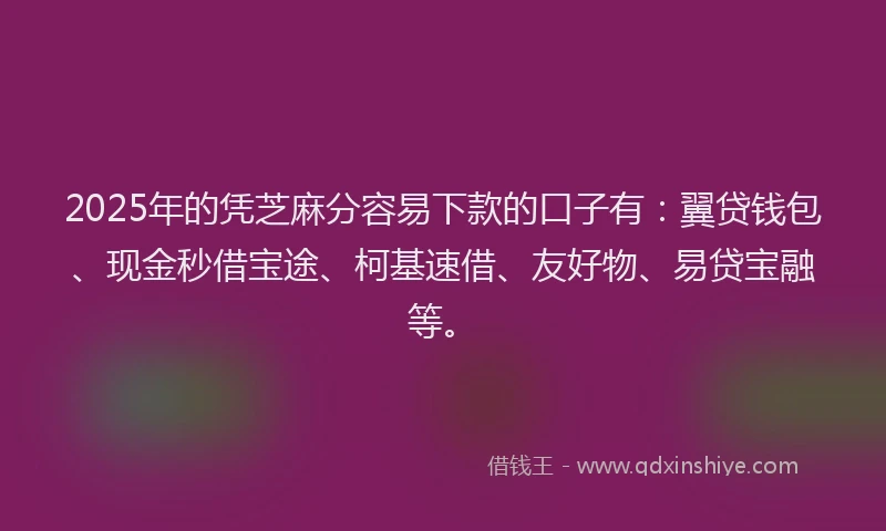 2025年的凭芝麻分容易下款的口子有：翼贷钱包、现金秒借宝途、柯基速借、友好物、易贷宝融等。