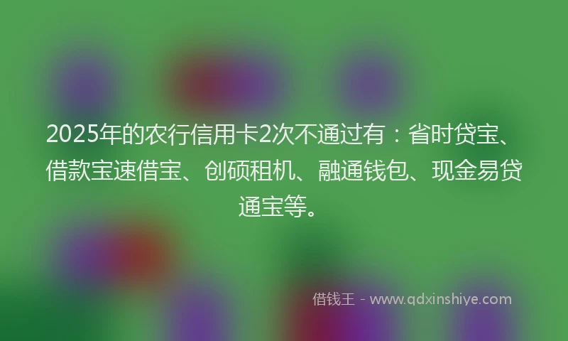 2025年的农行信用卡2次不通过有：省时贷宝、借款宝速借宝、创硕租机、融通钱包、现金易贷通宝等。