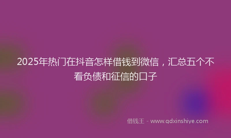 2025年热门在抖音怎样借钱到微信，汇总五个不看负债和征信的口子