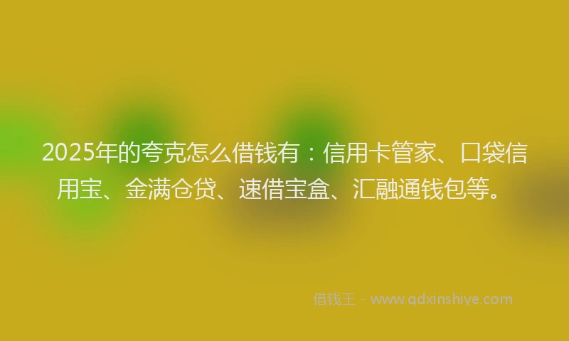 2025年的夸克怎么借钱有：信用卡管家、口袋信用宝、金满仓贷、速借宝盒、汇融通钱包等。