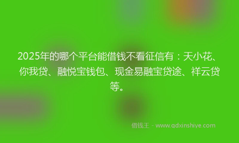 2025年的哪个平台能借钱不看征信有：天小花、你我贷、融悦宝钱包、现金易融宝贷途、祥云贷等。