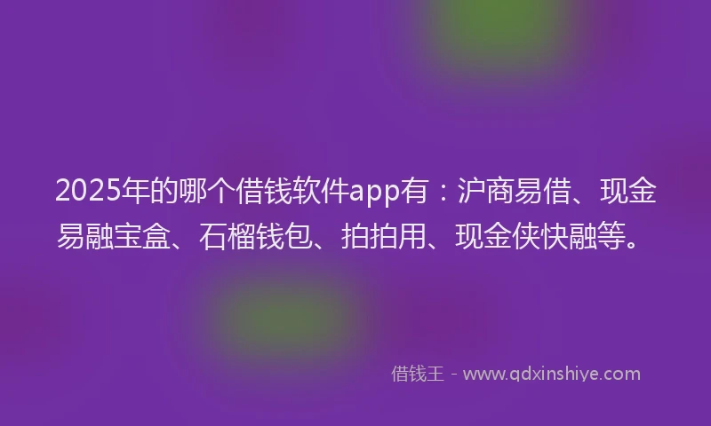2025年的哪个借钱软件app有：沪商易借、现金易融宝盒、石榴钱包、拍拍用、现金侠快融等。