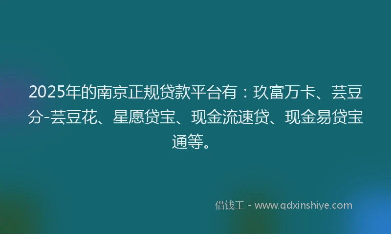 2025年的南京正规贷款平台有：玖富万卡、芸豆分-芸豆花、星愿贷宝、现金流速贷、现金易贷宝通等。