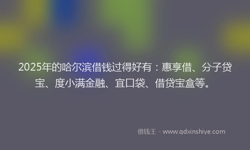 2025年的哈尔滨借钱过得好有：惠享借、分子贷宝、度小满金融、宜口袋、借贷宝盒等。