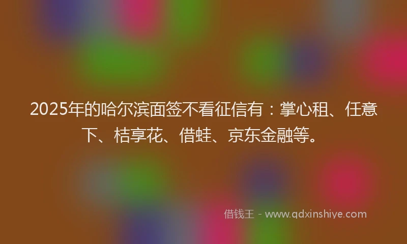 2025年的哈尔滨面签不看征信有：掌心租、任意下、桔享花、借蛙、京东金融等。