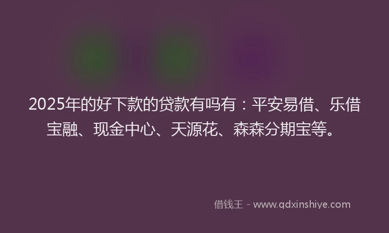 2025年的好下款的贷款有吗有：平安易借、乐借宝融、现金中心、天源花、森森分期宝等。