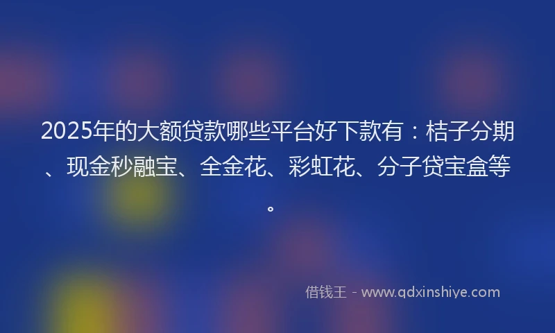 2025年的大额贷款哪些平台好下款有：桔子分期、现金秒融宝、全金花、彩虹花、分子贷宝盒等。
