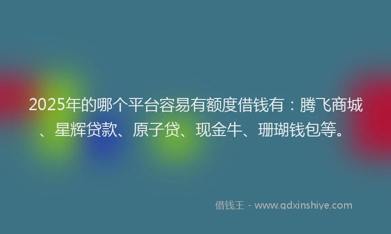 2025年的哪个平台容易有额度借钱有：腾飞商城、星辉贷款、原子贷、现金牛、珊瑚钱包等。