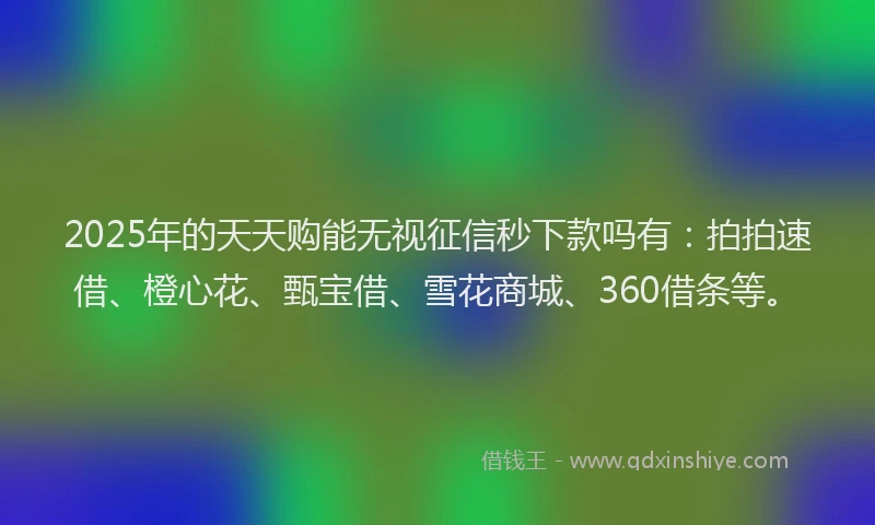 2025年的天天购能无视征信秒下款吗有：拍拍速借、橙心花、甄宝借、雪花商城、360借条等。